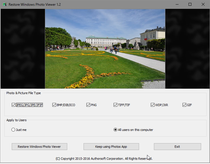 「Restore Windows Photo Viewer」v1.2