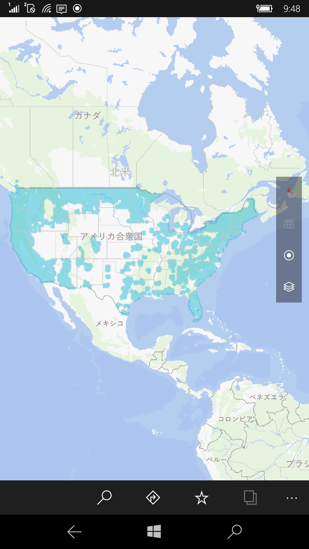 “Streetside”のスイッチを有効にすると、サポート地域のみハイライト表示される。米国もすべての地域を網羅していない
