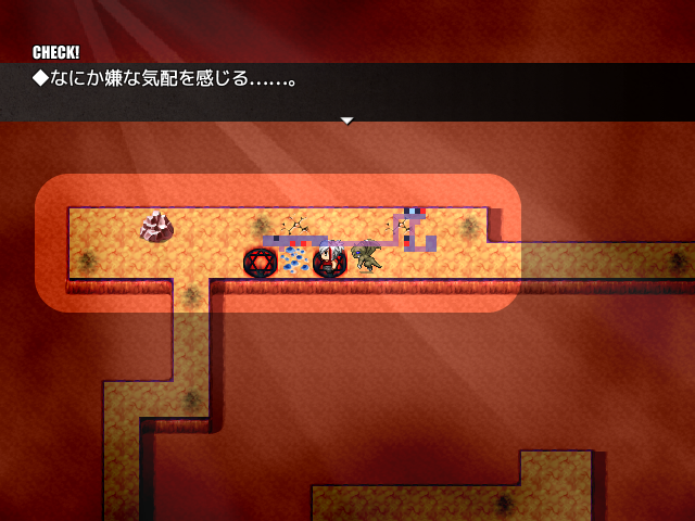 赤黒い魔法陣を踏むと活動値が上昇する代わりに倒しても何も得られない“追跡者”が4体出現するなど、危険行為とリターンを天秤にかける場面も