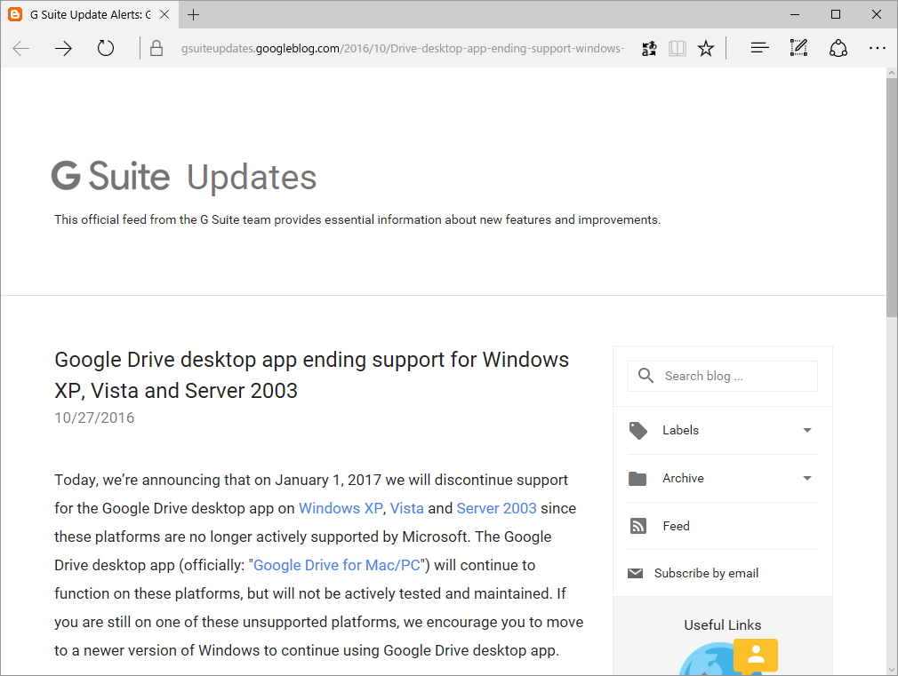 公式ブログ“G Suite Update Alerts”