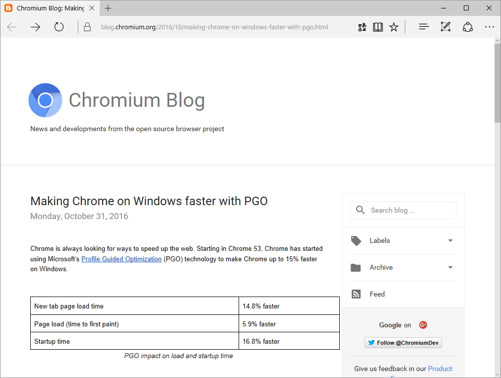 公式ブログ“Chromium Blog”