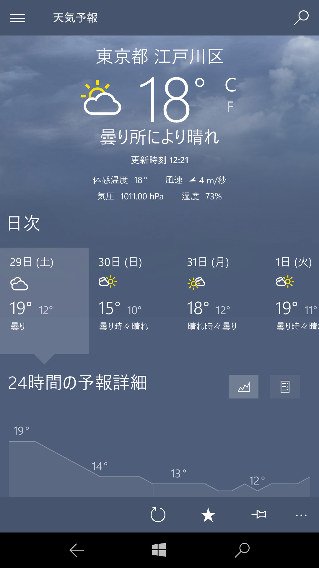 Windows 10 Mobileの標準アプリ「天気」