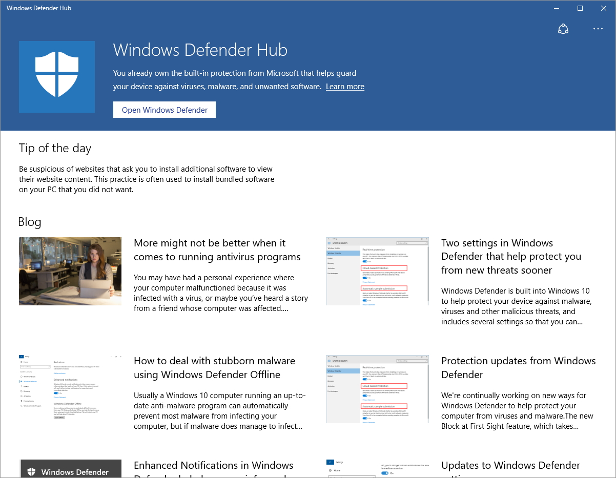 「Windows Defender Hub」v1.1
