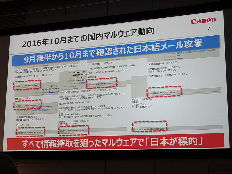 日本語攻撃メールの標本