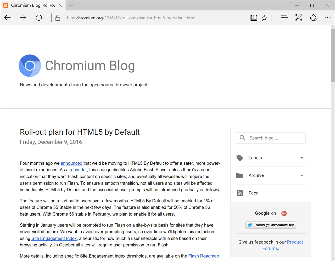 公式ブログ“Chromium Blog”