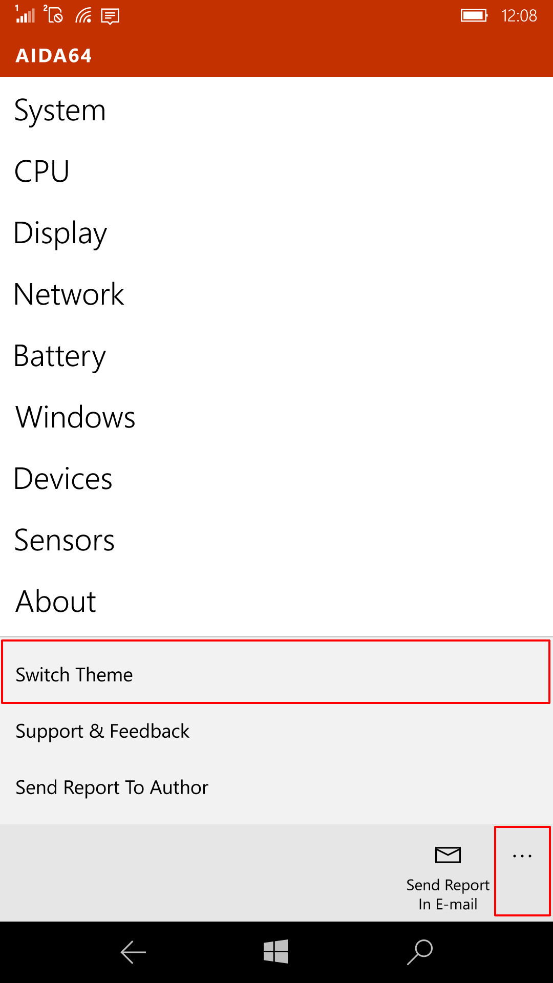 ［…］ボタン→［Switch Theme］と順にタップすると、配色テーマを切り替えられる（白系・黒系の2種類）