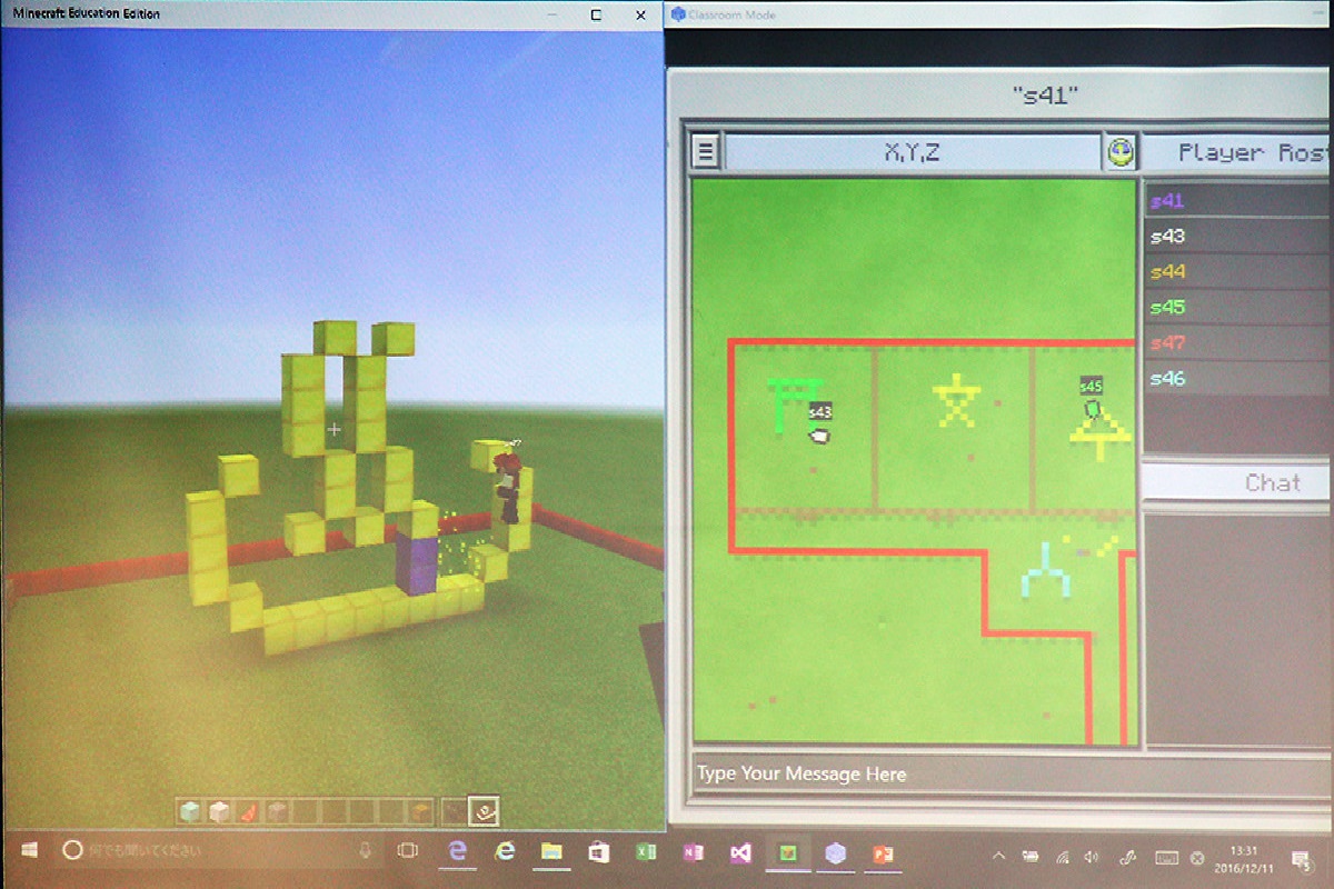 日本マイクロソフト社員ボランティアやNPCスタッフによる「Minecraft: Education Edition」のデモンストレーションでは、ブロックを使って地図記号をその場で作成していた