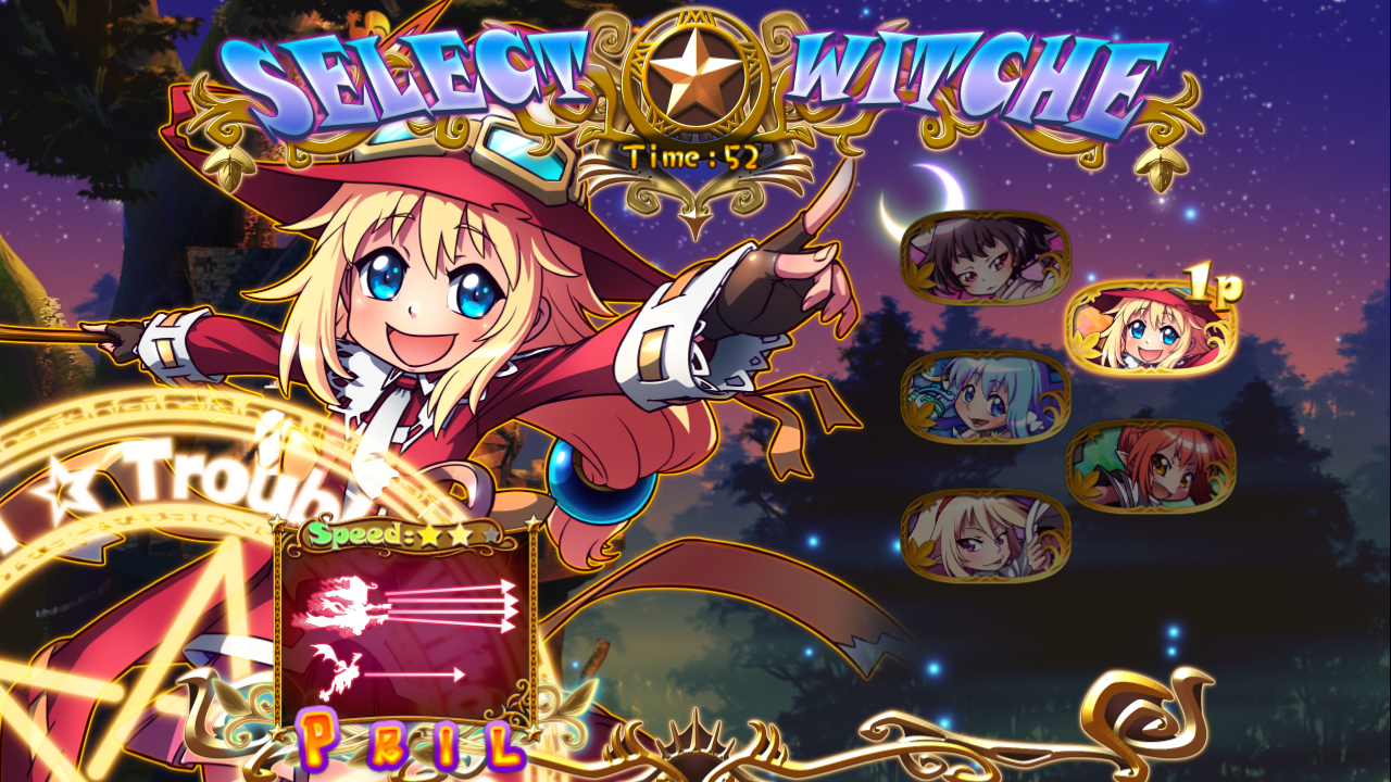 5人のプレイヤーキャラクターはショットのタイプが異なる。他にボスキャラクターもイラスト付きで登場