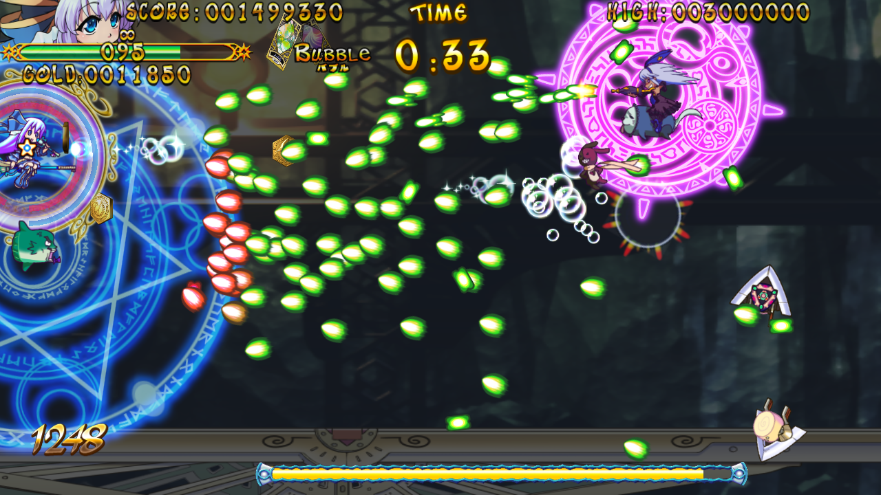 魔法陣に触れた敵弾は色が赤に変わり、急激に動きが遅くなる