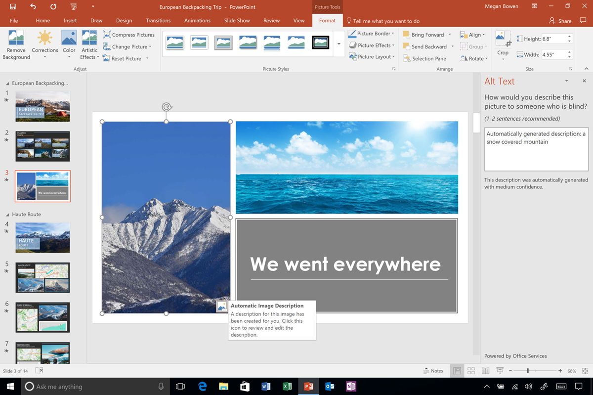 「Word」および「PowerPoint」では画像の代替テキストをサジェストする機能が追加