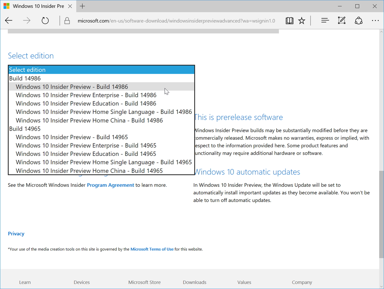 PC向けの「Windows 10 Insider Preview」Build 14986のISOイメージファイル