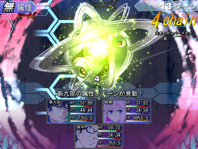 一定の法則で属性攻撃を重ねることで追加ダメージが発生する“チェーン攻撃”などによりバトルは爽快感が高い