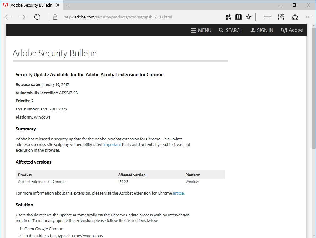 セキュリティ情報（APSB17-03）