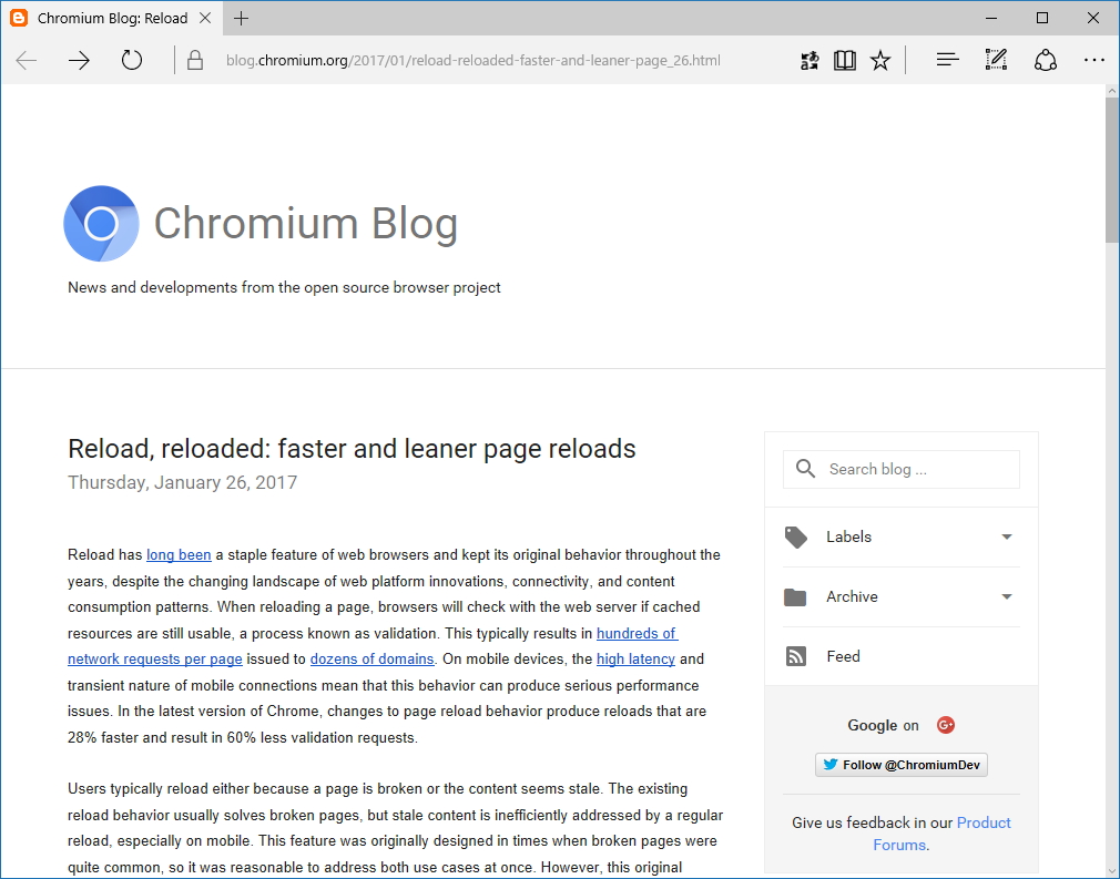 公式ブログ“Chromium Blog”