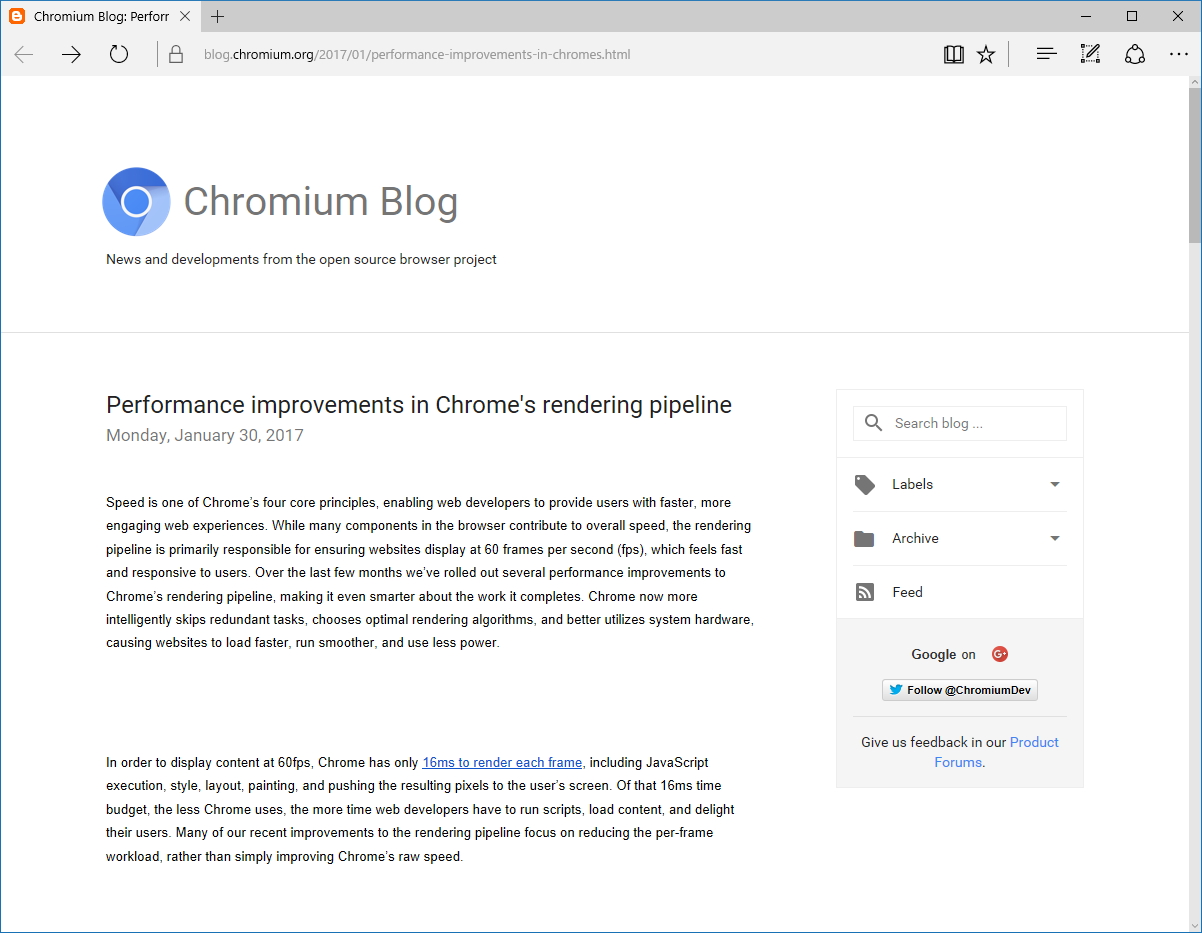 公式ブログ“Chromium Blog”