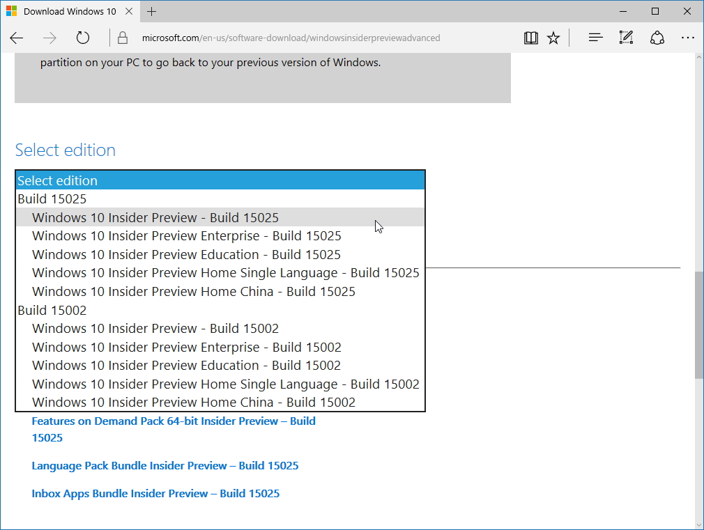 PC版「Windows 10 Insider Preview」Build 15025のISOイメージファイル
