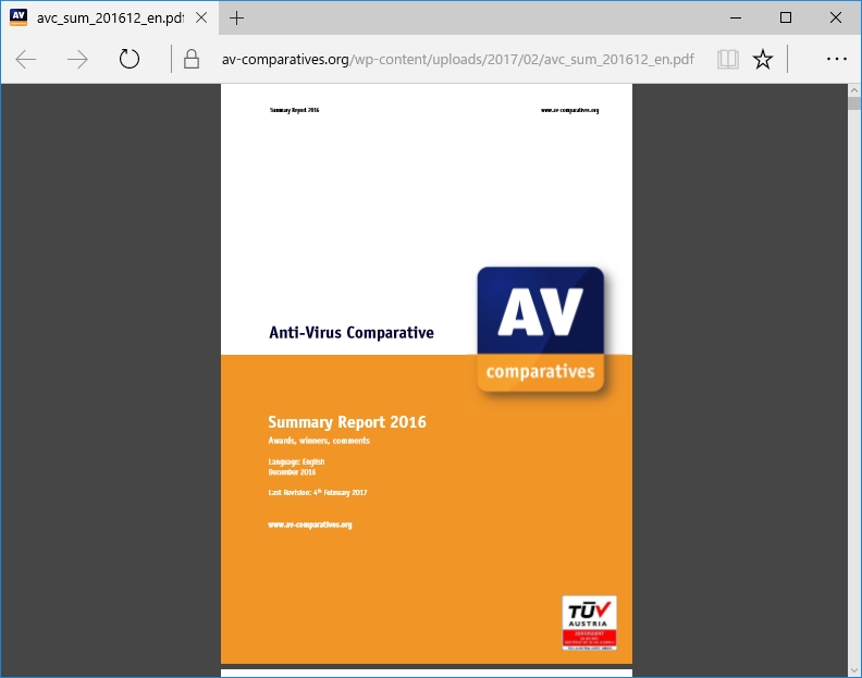 “The AV-Comparatives Summary Report 2016”