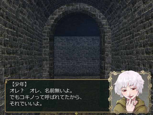 白髪と赤い瞳が印象的な少年、コキノ