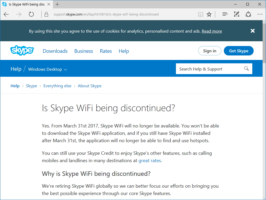 “Skype”のサポートページ