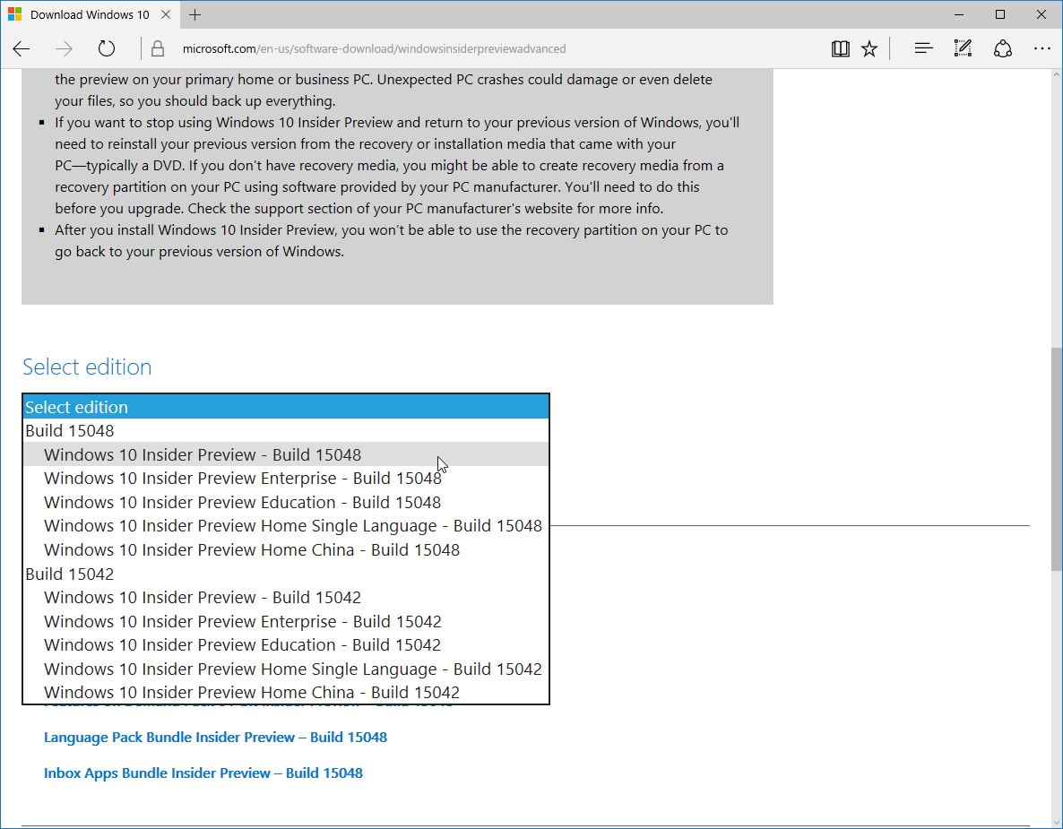 PC版「Windows 10 Insider Preview」Build 15048のイメージファイル