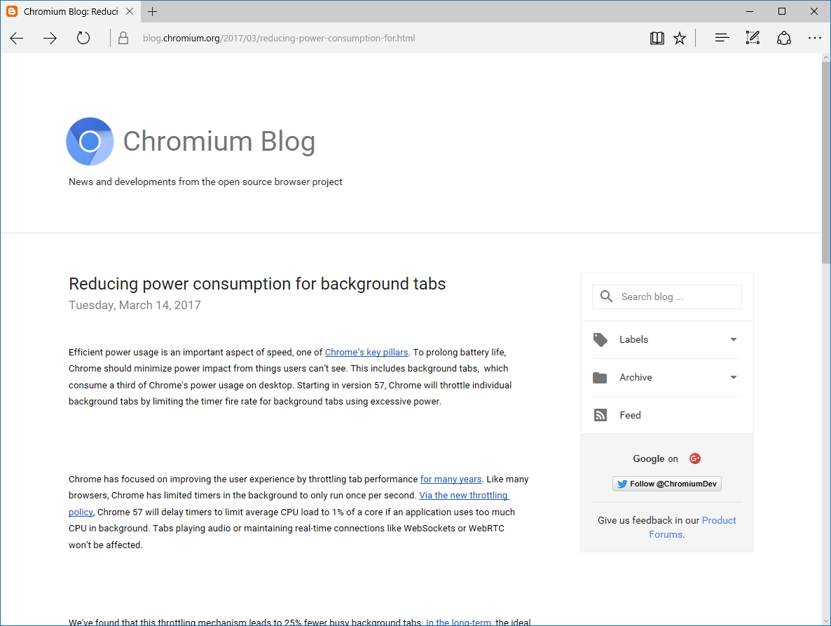 公式ブログ“Chromium Blog”