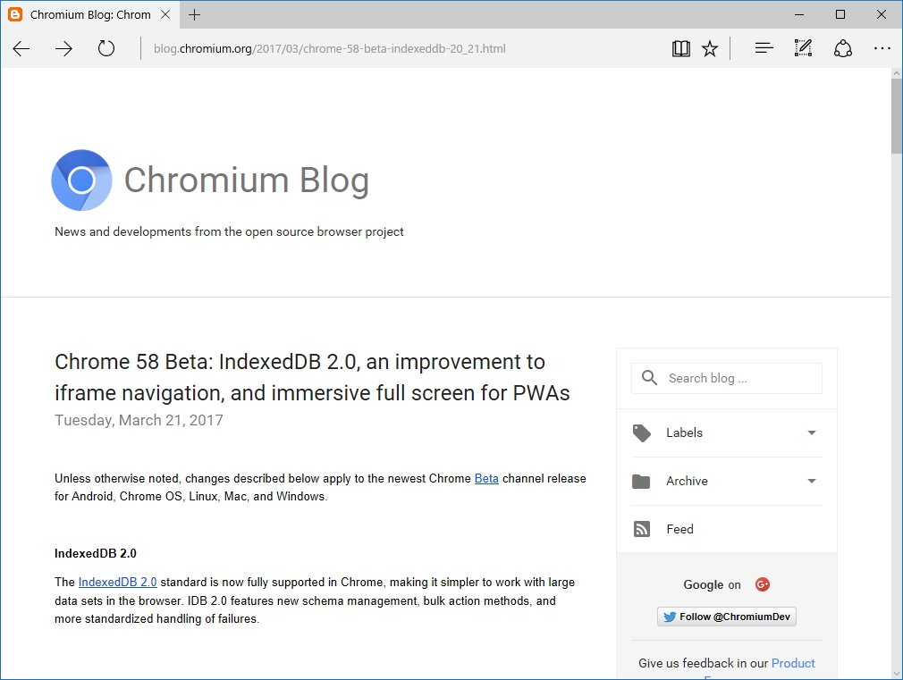 公式ブログ“Chromium Blog”