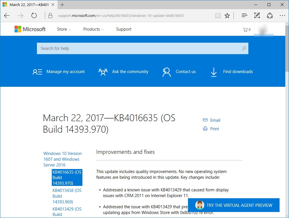 累積的な更新プログラム「KB4016635」