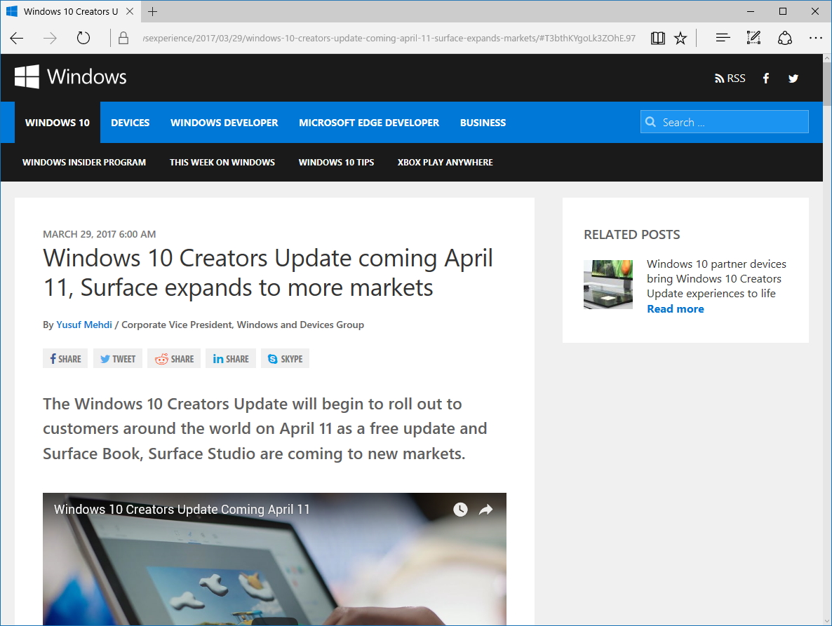 公式ブログ“Windows Experience Blog”
