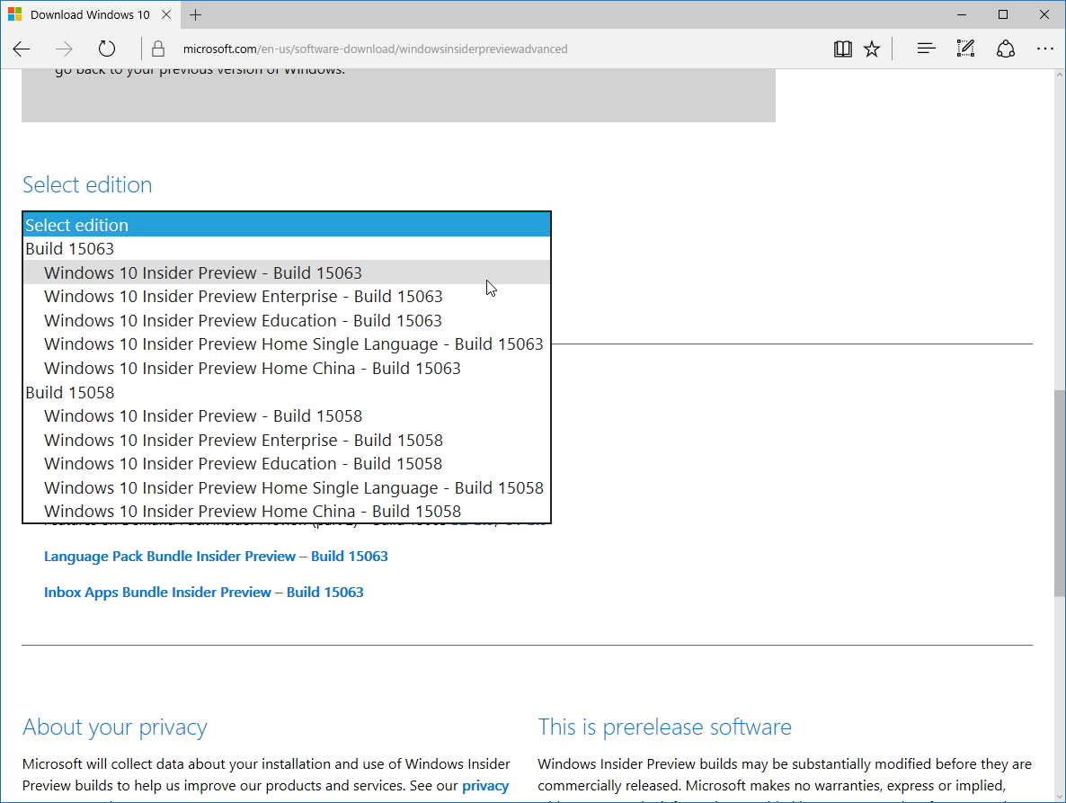 PC版「Windows 10 Insider Preview」Build 15063のISOイメージファイル