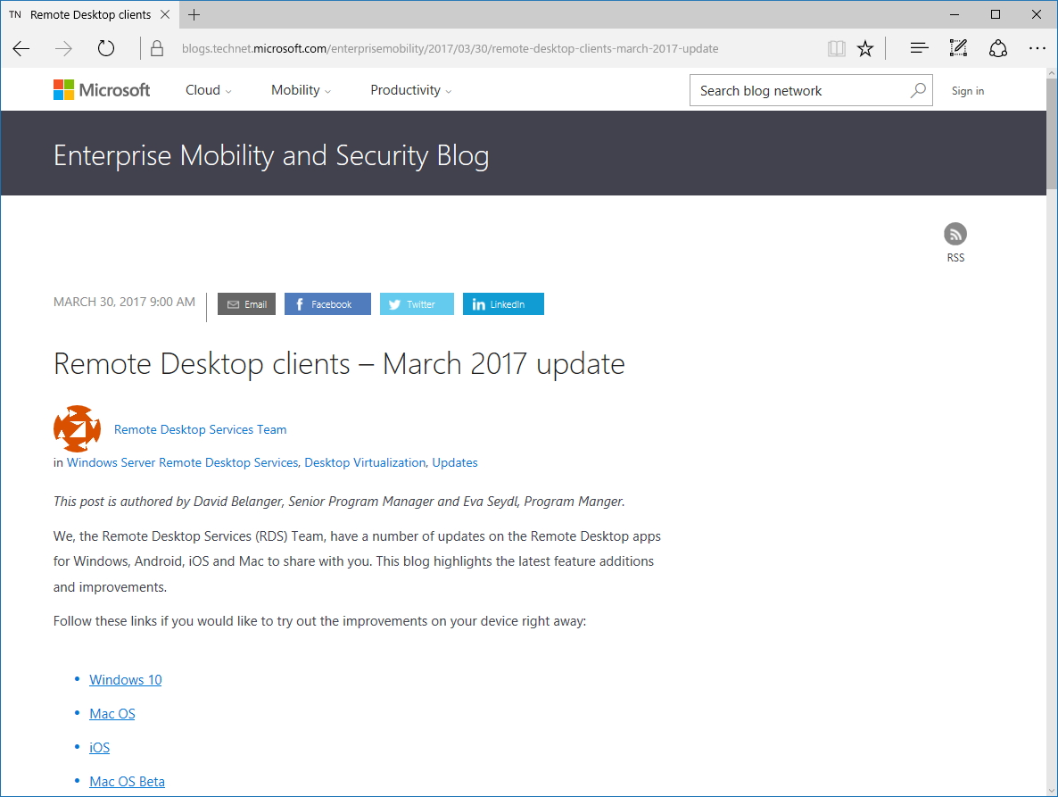 公式ブログ“Enterprise Mobility and Security Blog”