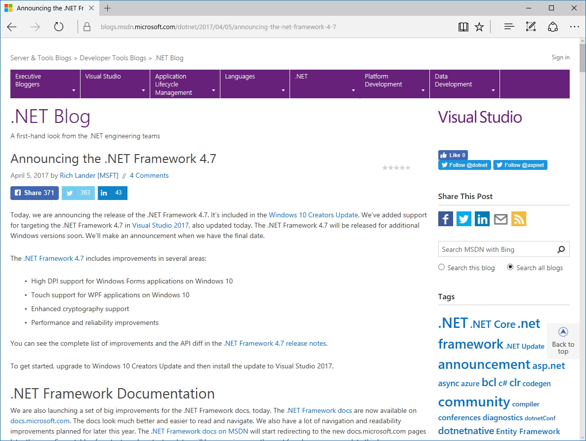 公式ブログ“.NET Blog”