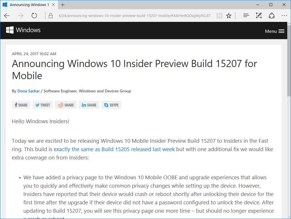 公式ブログ“Windows Experience Blog”