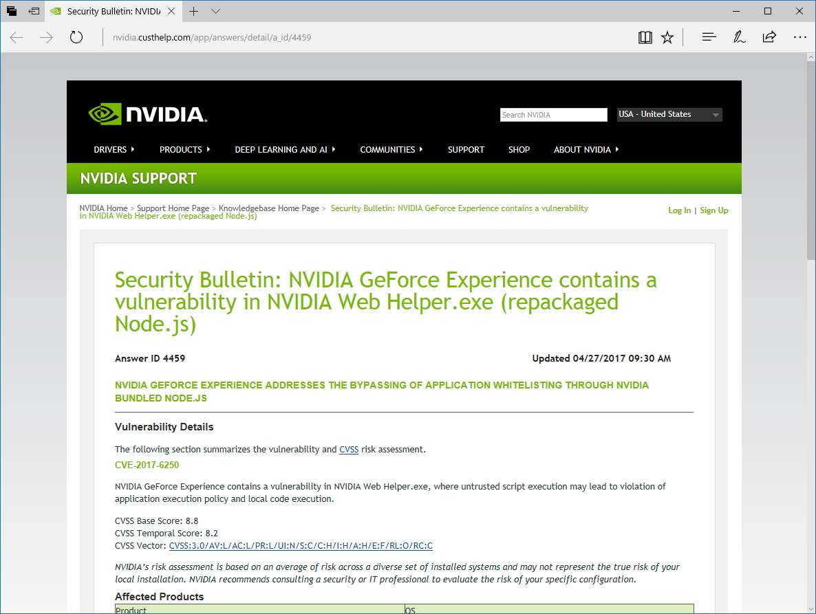 同社の脆弱性情報ページ