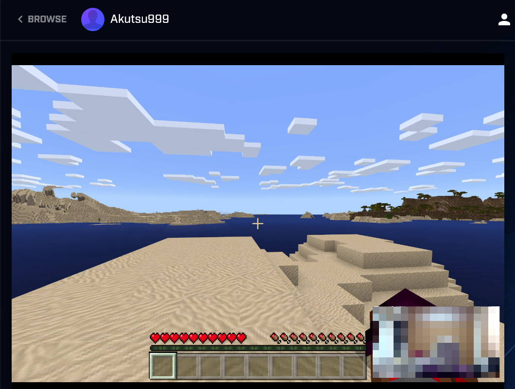 Webブラウザーで開いた視聴者側の視点。チャットはもちろん、配信者が許可すればゲーム内の操作も行える