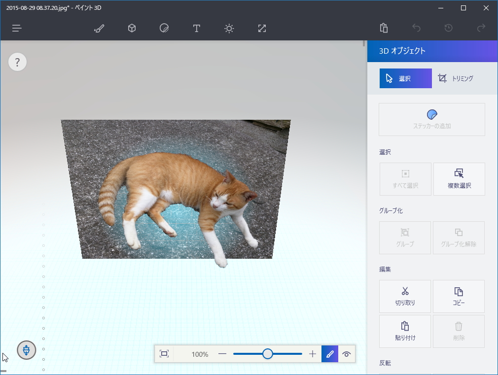 切り取ったネコを前後上下左右へ移動