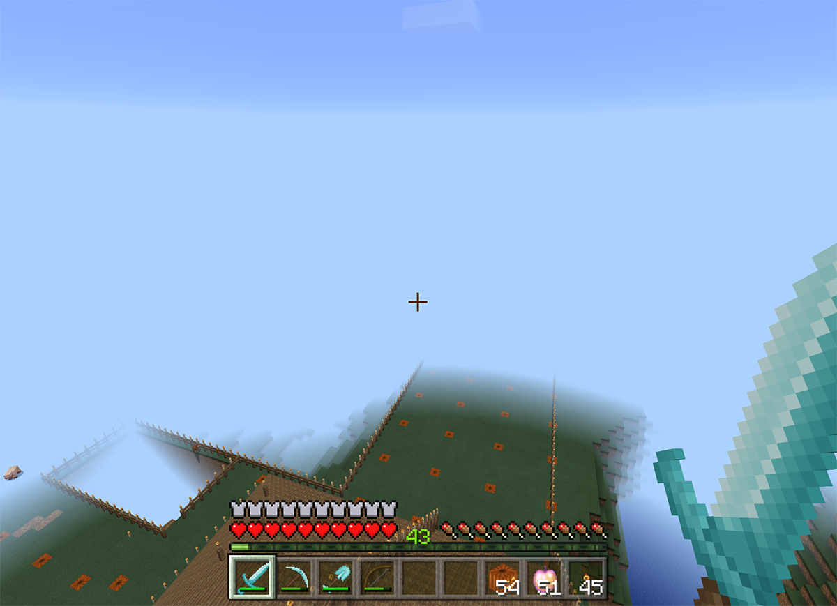 表示距離4チャンクの状態。ほとんど見えないためゲームプレイもままなりません