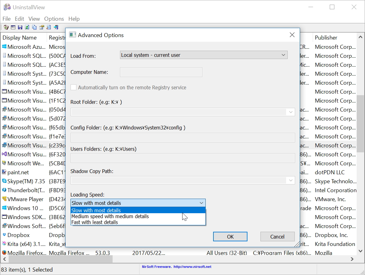 ［Advanced Option］ダイアログ