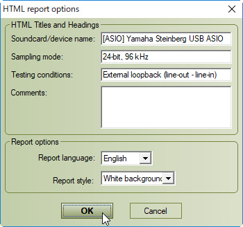 ［HTML report options］ダイアログで［OK］ボタンをクリックすればレポートが出力されます