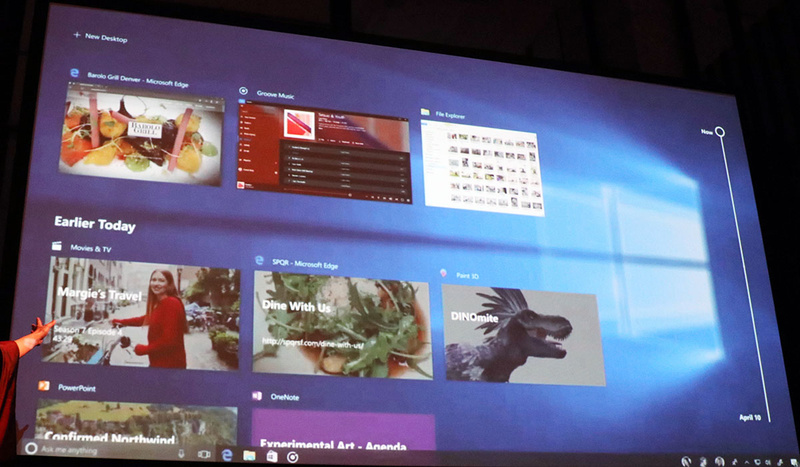 Windows 10上ではMicrosoft EdgeやOfficeアプリなどの使用履歴がサムネイルと共に表示される