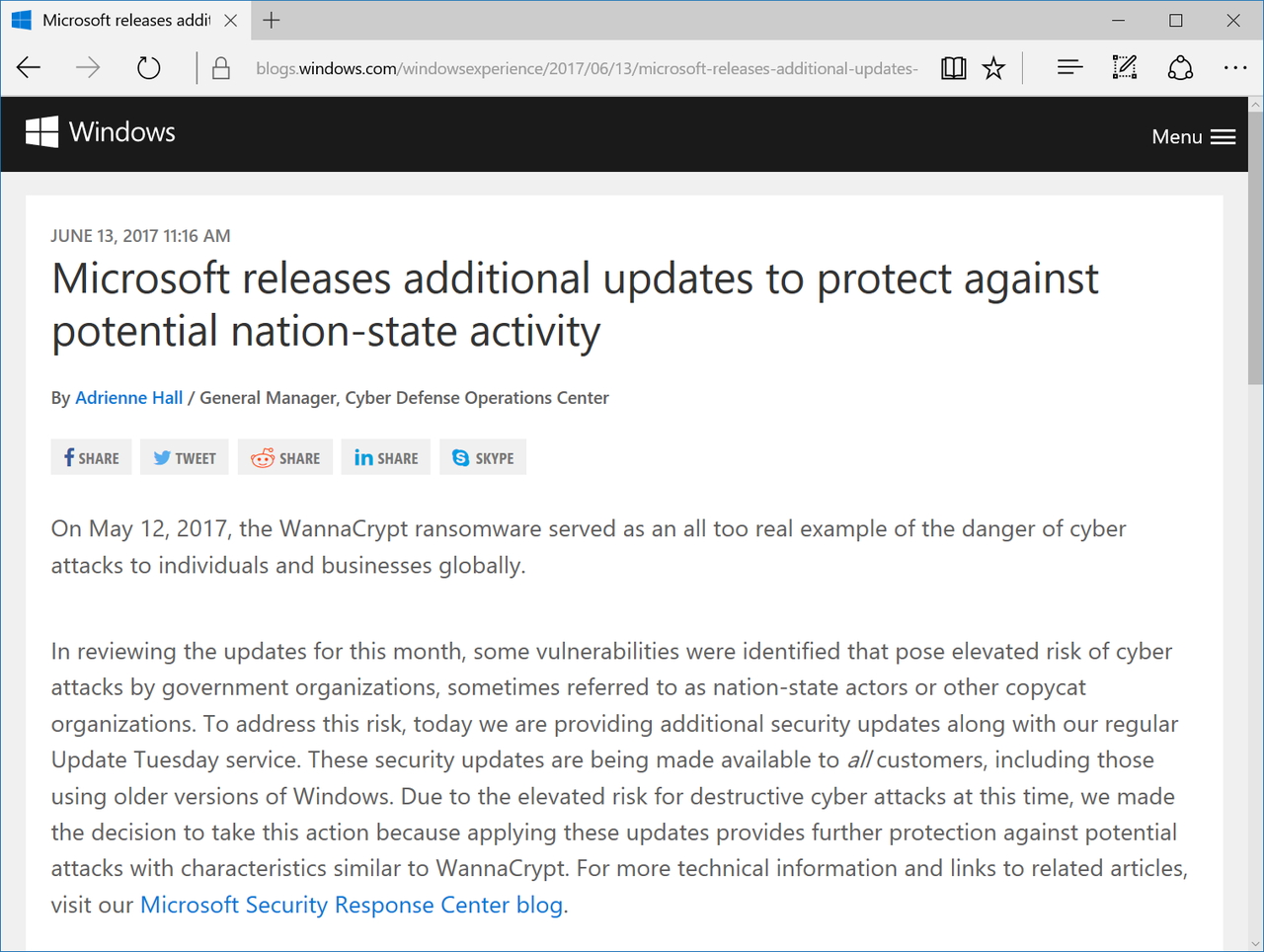 “2017 年 6 月のセキュリティ更新プログラム”