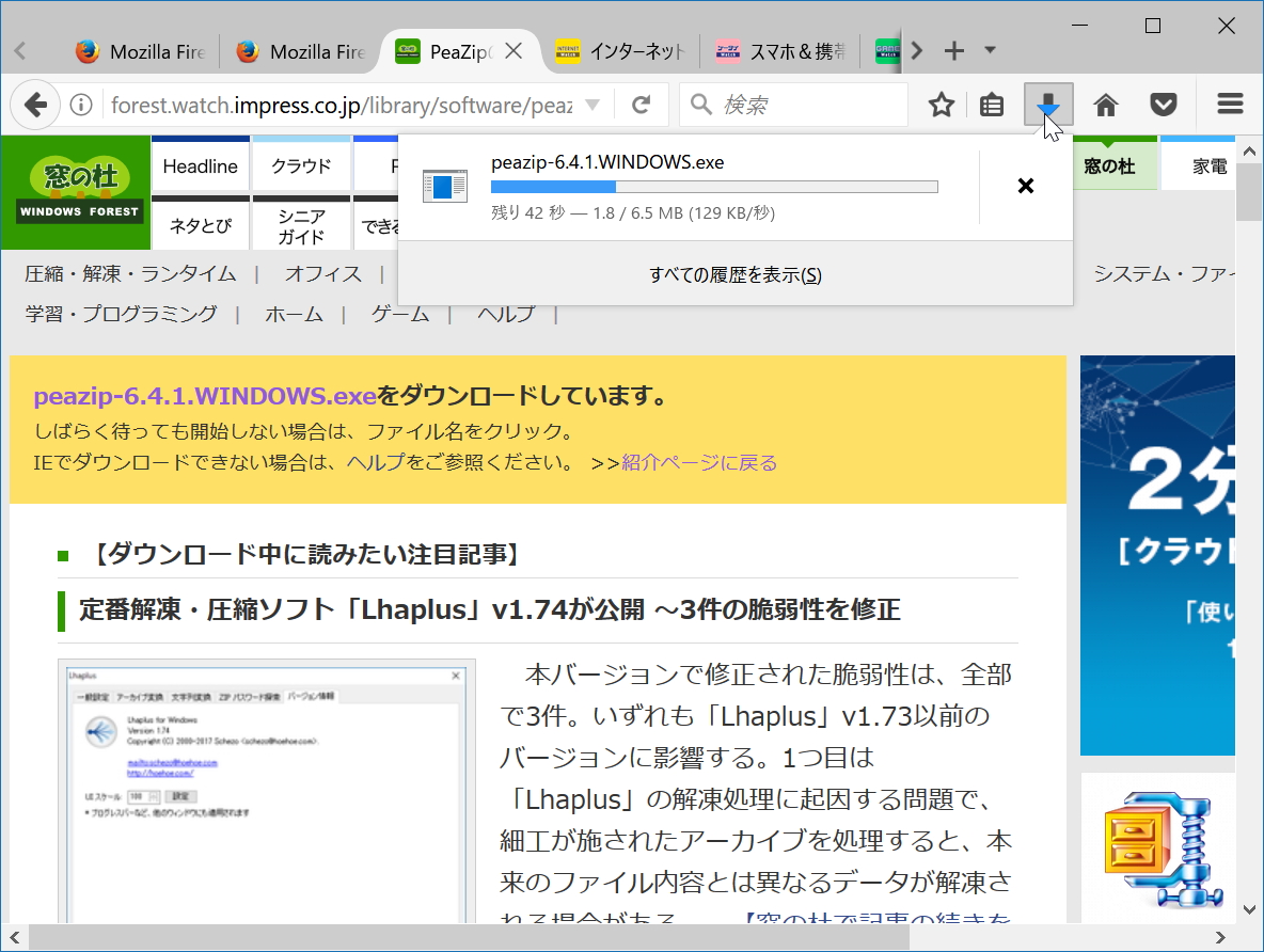 ダウンロードボタンとダウンロードステータスパネル