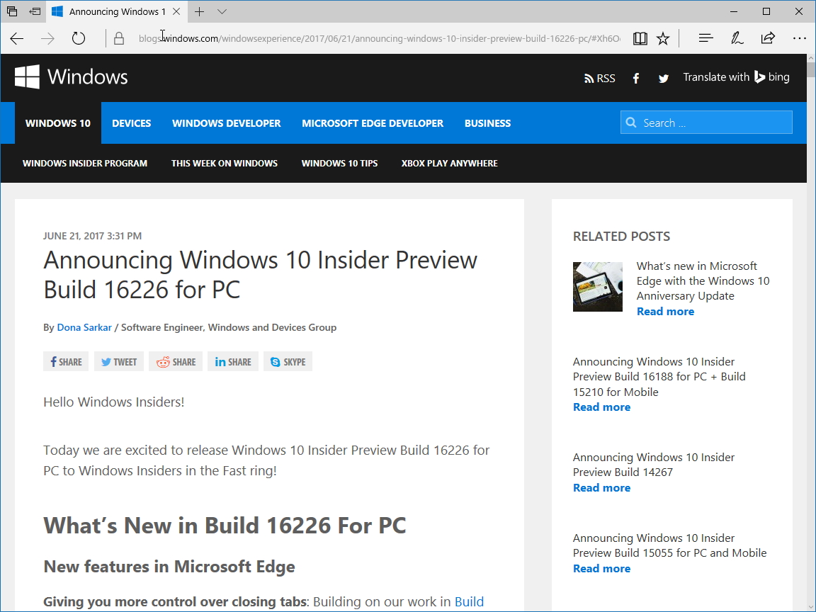 公式ブログ“Windows Experience Blog”