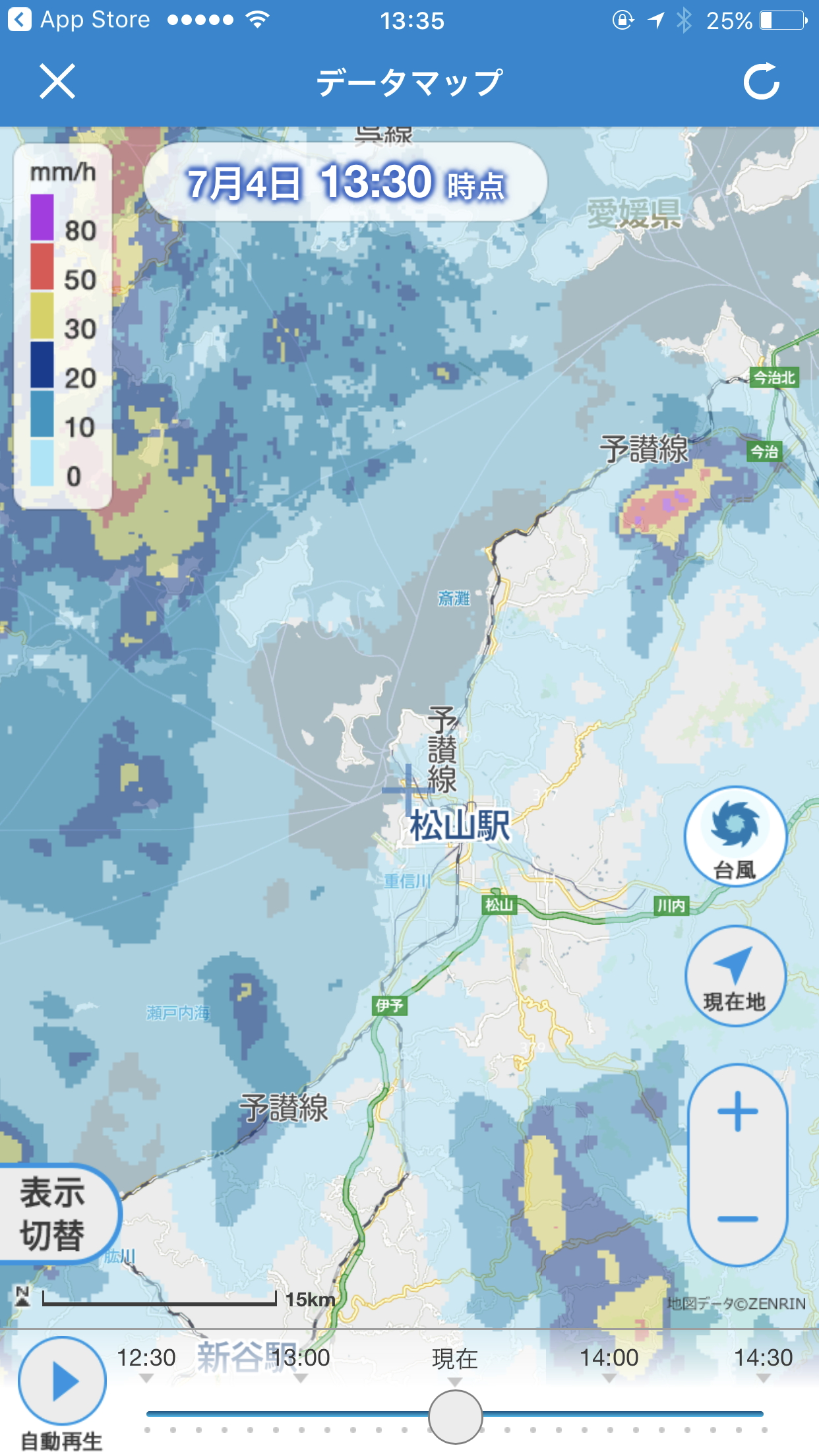 雨雲の様子を地図へ表示