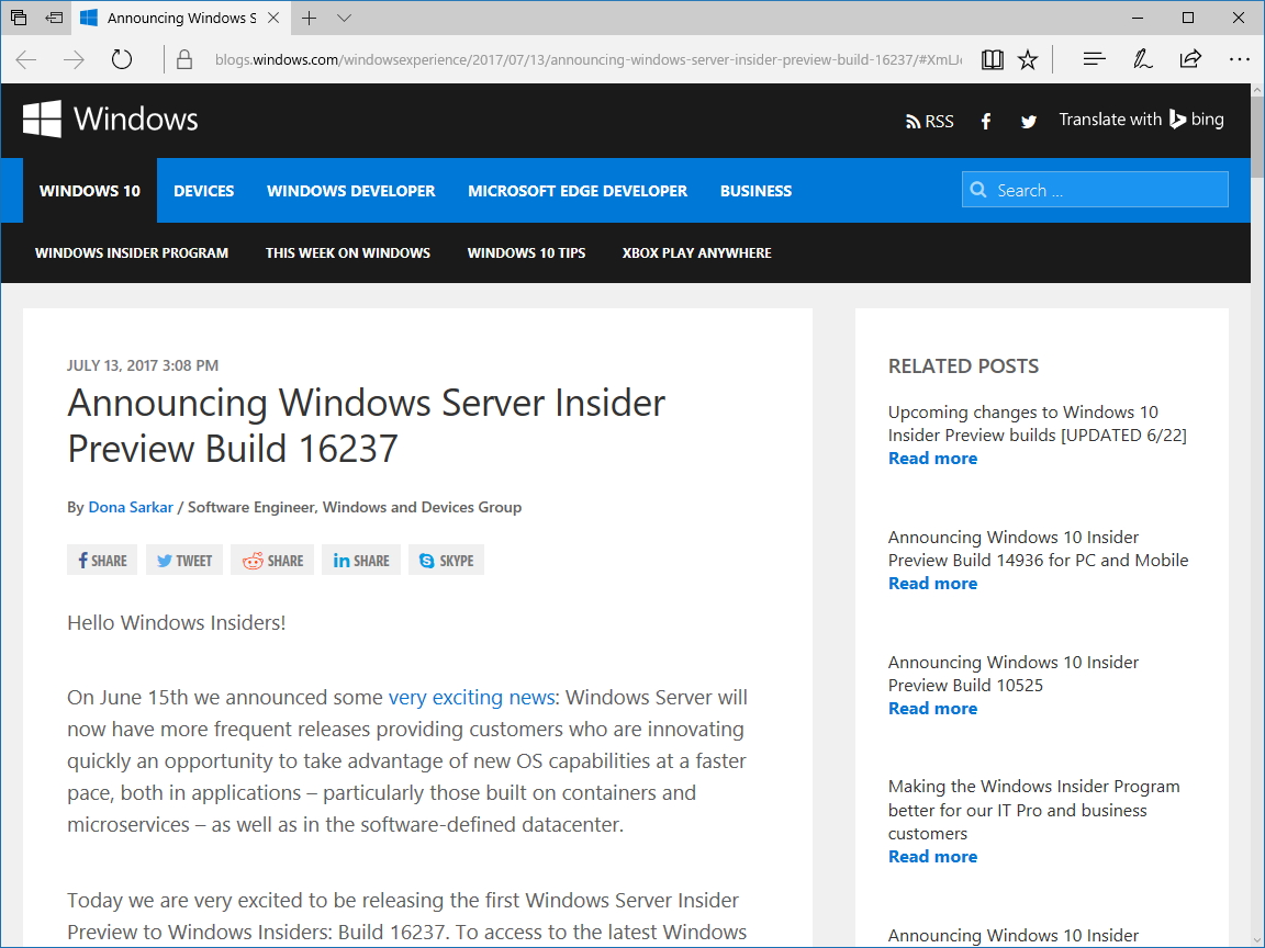 公式ブログ“Windows Experience Blog”