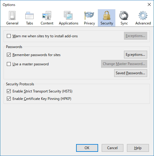 “HSTS”や“HPKP”のオプションが設定ダイアログに追加
