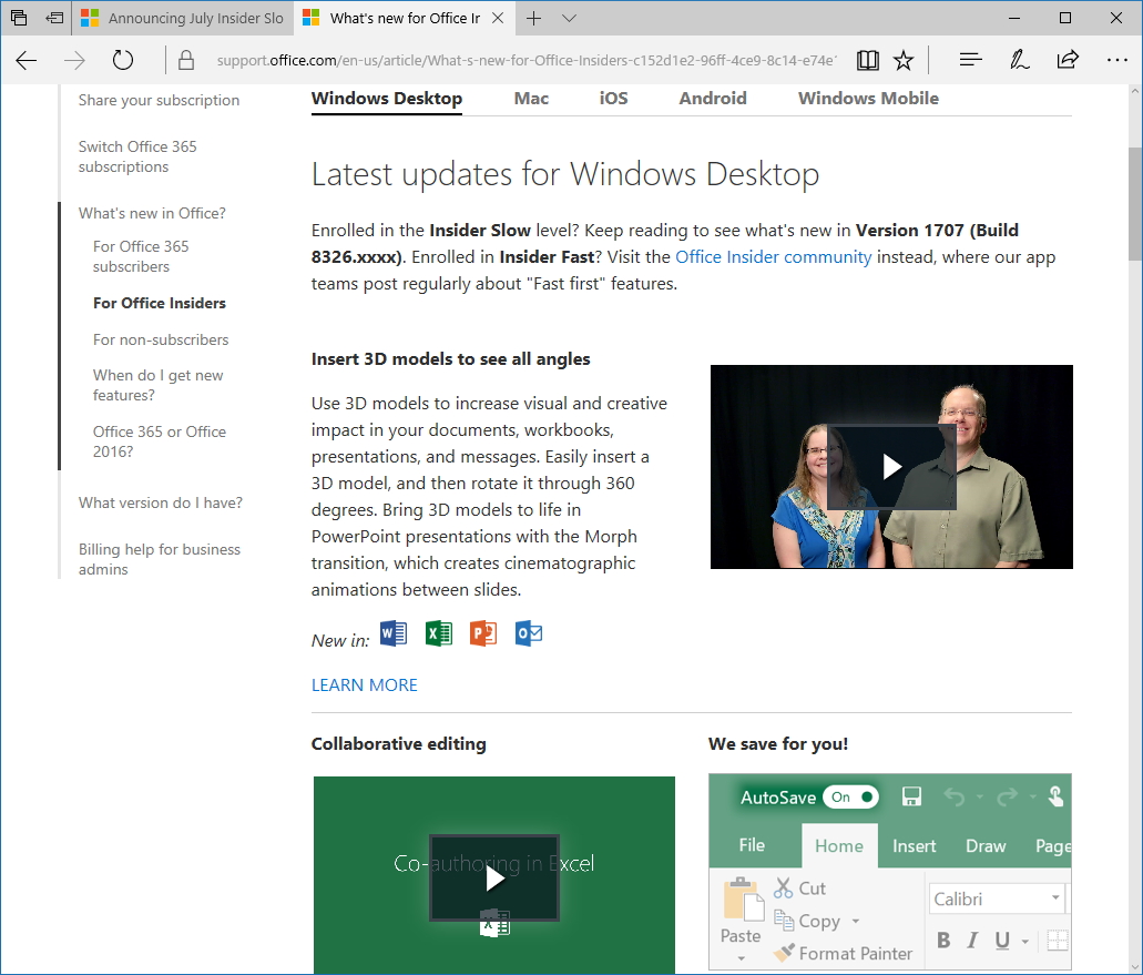 Windows デスクトップ向け「Office 365」の7月機能アップデート