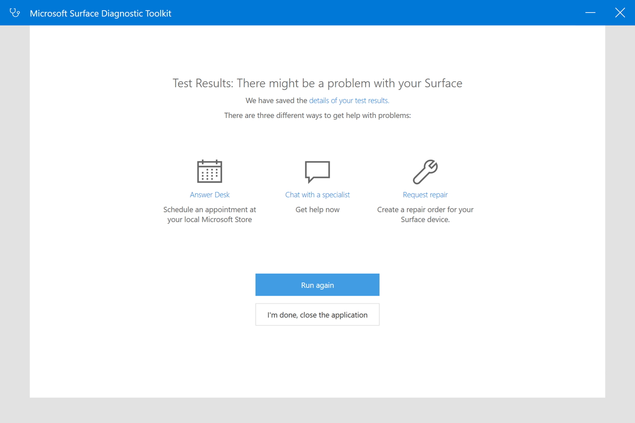 すべてのテストを完了した時の画面