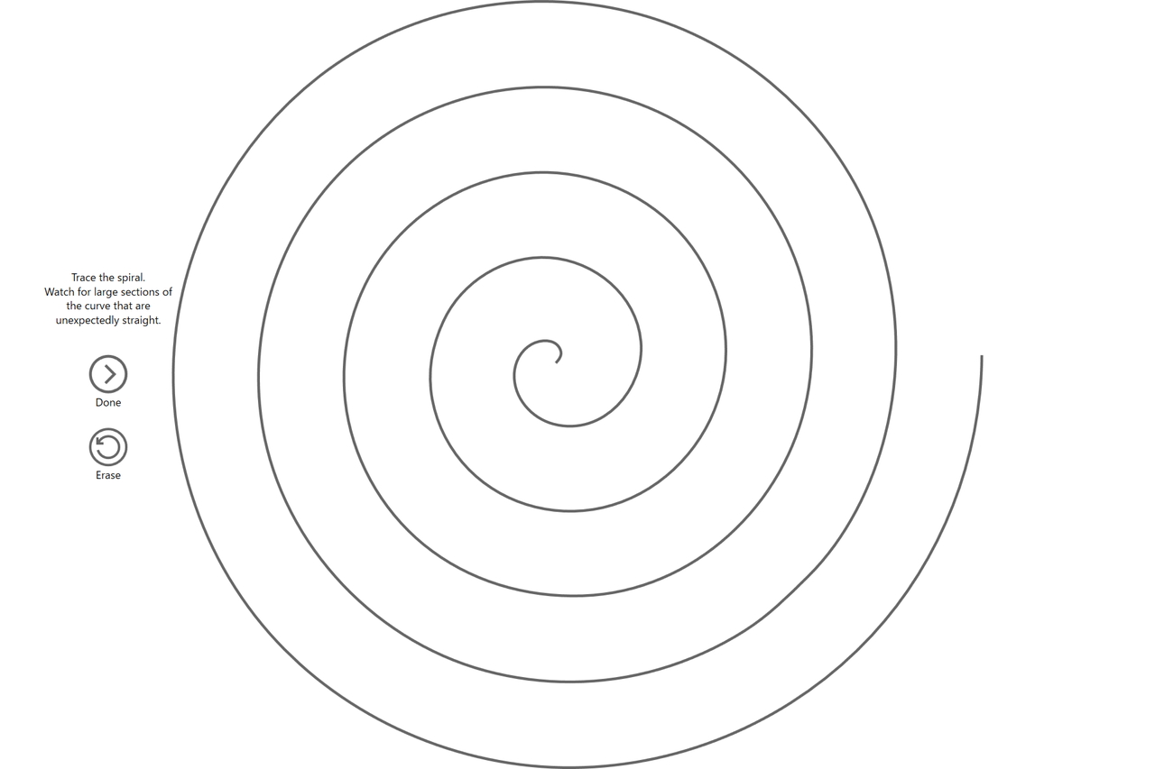 タッチカバレッジのテスト。画面に描かれた渦巻きに沿って指でカーブを描き、問題がないかチェック