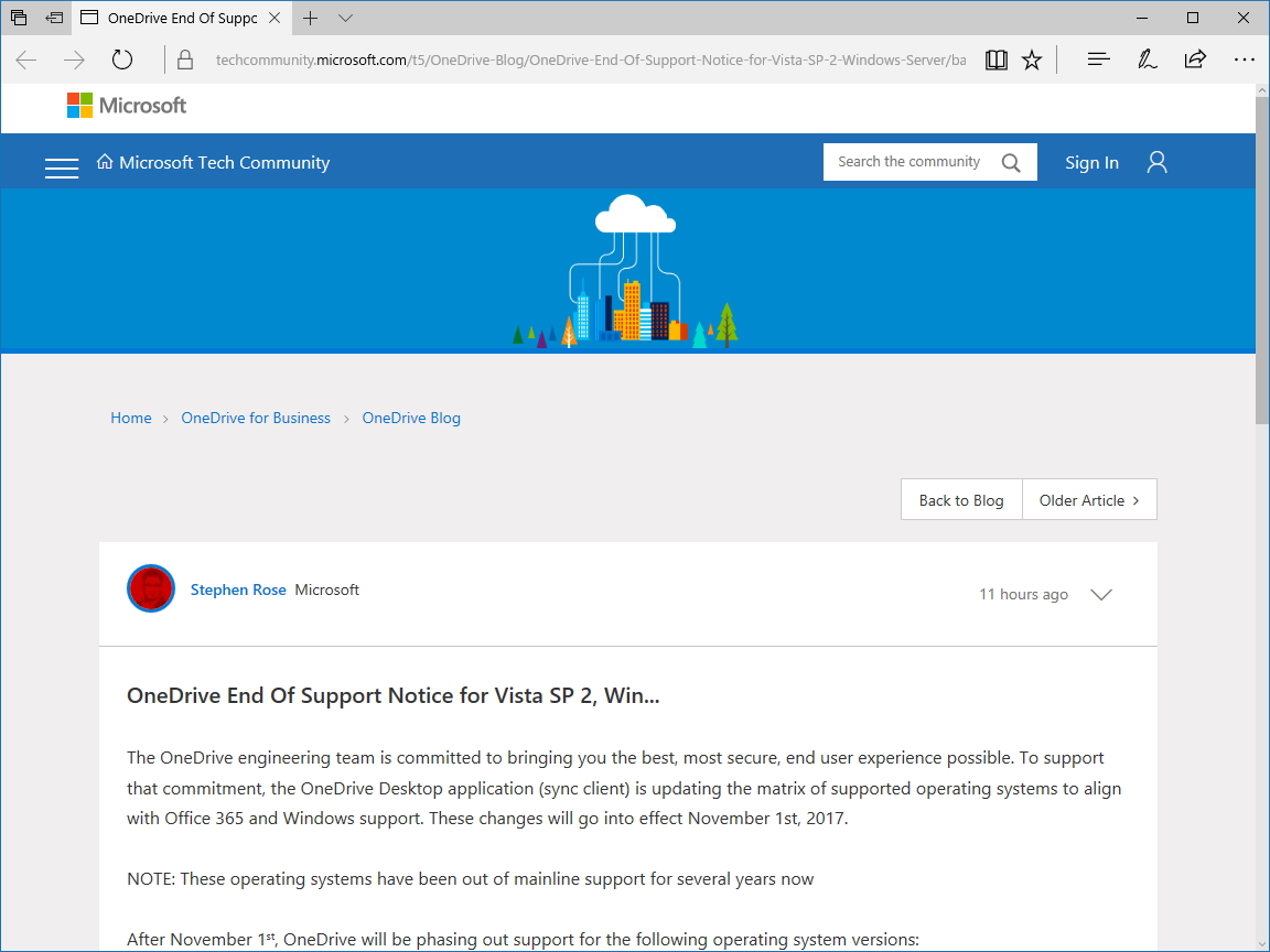 公式ブログ“OneDrive Blog”における告知