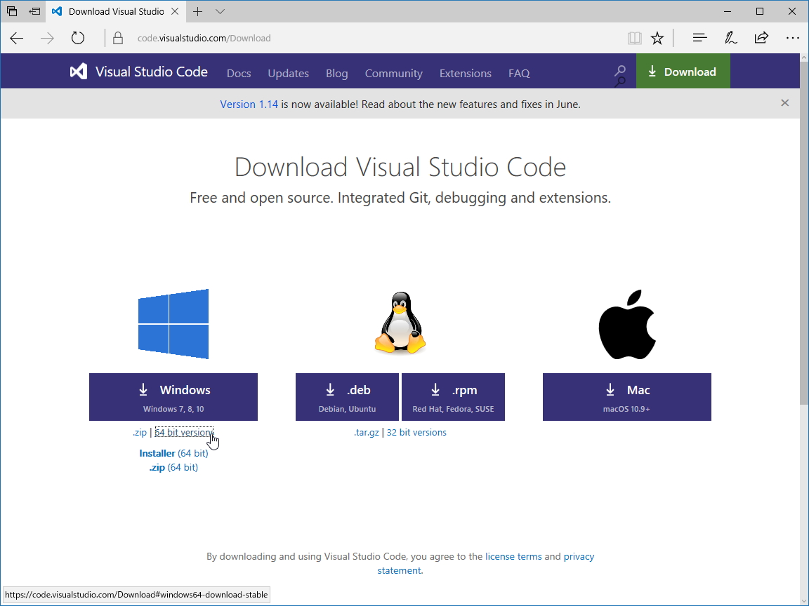 「Visual Studio Code」の64bit版Windows向けビルドが公開